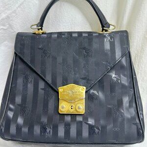 Vtg Maison Mollerus Black Handbag Numbered Gold Tone Clasp Top Handle